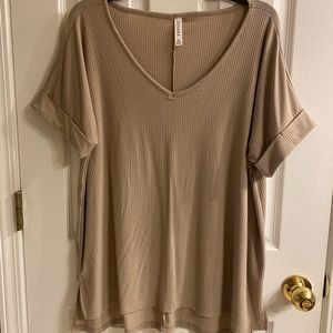 Ribbed V-neck Zenana top